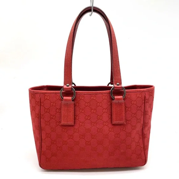Gucci Red GG Canvas Tote with Leather Handles - Picture 5 of 14
